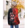 imageHOTOUCH Womens Fall Tunics Long Sleeve Tops Cross V Neck Shirts Loose Casual Blouses with Decor ButtonBlack Red Floral