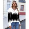 imageHOTOUCH Womens Fall Tunics Long Sleeve Tops Cross V Neck Shirts Loose Casual Blouses with Decor ButtonBlackwhite