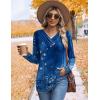 imageHOTOUCH Womens Fall Tunics Long Sleeve Tops Cross V Neck Shirts Loose Casual Blouses with Decor ButtonBlue Floral