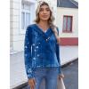 imageHOTOUCH Womens Fall Tunics Long Sleeve Tops Cross V Neck Shirts Loose Casual Blouses with Decor ButtonBlue Floral