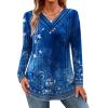 imageHOTOUCH Womens Fall Tunics Long Sleeve Tops Cross V Neck Shirts Loose Casual Blouses with Decor ButtonBlue Floral