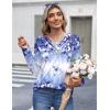 imageHOTOUCH Womens Fall Tunics Long Sleeve Tops Cross V Neck Shirts Loose Casual Blouses with Decor ButtonBlue Purple Floral