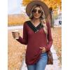 imageHOTOUCH Womens Fall Tunics Long Sleeve Tops Cross V Neck Shirts Loose Casual Blouses with Decor ButtonBurgundy