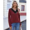 imageHOTOUCH Womens Fall Tunics Long Sleeve Tops Cross V Neck Shirts Loose Casual Blouses with Decor ButtonBurgundy