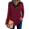 imageHOTOUCH Womens Fall Tunics Long Sleeve Tops Cross V Neck Shirts Loose Casual Blouses with Decor ButtonBurgundy
