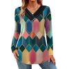 imageHOTOUCH Womens Fall Tunics Long Sleeve Tops Cross V Neck Shirts Loose Casual Blouses with Decor ButtonColorful Plaid