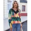 imageHOTOUCH Womens Fall Tunics Long Sleeve Tops Cross V Neck Shirts Loose Casual Blouses with Decor ButtonColorful Plaid
