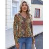 imageHOTOUCH Womens Fall Tunics Long Sleeve Tops Cross V Neck Shirts Loose Casual Blouses with Decor ButtonEthnic Print