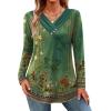 imageHOTOUCH Womens Fall Tunics Long Sleeve Tops Cross V Neck Shirts Loose Casual Blouses with Decor ButtonGreen Floral