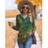 imageHOTOUCH Womens Fall Tunics Long Sleeve Tops Cross V Neck Shirts Loose Casual Blouses with Decor ButtonGreen Floral