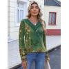 imageHOTOUCH Womens Fall Tunics Long Sleeve Tops Cross V Neck Shirts Loose Casual Blouses with Decor ButtonGreen Floral