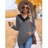 imageHOTOUCH Womens Fall Tunics Long Sleeve Tops Cross V Neck Shirts Loose Casual Blouses with Decor ButtonGrey
