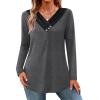 imageHOTOUCH Womens Fall Tunics Long Sleeve Tops Cross V Neck Shirts Loose Casual Blouses with Decor ButtonGrey