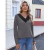 imageHOTOUCH Womens Fall Tunics Long Sleeve Tops Cross V Neck Shirts Loose Casual Blouses with Decor ButtonGrey