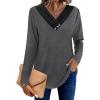 imageHOTOUCH Womens Fall Tunics Long Sleeve Tops Cross V Neck Shirts Loose Casual Blouses with Decor ButtonGrey