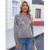 imageHOTOUCH Womens Fall Tunics Long Sleeve Tops Cross V Neck Shirts Loose Casual Blouses with Decor ButtonGrey Floral 01