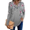 imageHOTOUCH Womens Fall Tunics Long Sleeve Tops Cross V Neck Shirts Loose Casual Blouses with Decor ButtonGrey Floral 01