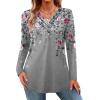 imageHOTOUCH Womens Fall Tunics Long Sleeve Tops Cross V Neck Shirts Loose Casual Blouses with Decor ButtonGrey Floral 01