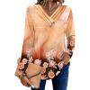 imageHOTOUCH Womens Fall Tunics Long Sleeve Tops Cross V Neck Shirts Loose Casual Blouses with Decor ButtonOrange Floral