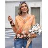 imageHOTOUCH Womens Fall Tunics Long Sleeve Tops Cross V Neck Shirts Loose Casual Blouses with Decor ButtonOrange Floral