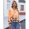 imageHOTOUCH Womens Fall Tunics Long Sleeve Tops Cross V Neck Shirts Loose Casual Blouses with Decor ButtonOrange Floral