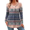 imageHOTOUCH Womens Fall Tunics Long Sleeve Tops Cross V Neck Shirts Loose Casual Blouses with Decor ButtonPink Blue Floral