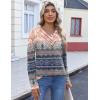 imageHOTOUCH Womens Fall Tunics Long Sleeve Tops Cross V Neck Shirts Loose Casual Blouses with Decor ButtonPink Blue Floral