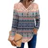 imageHOTOUCH Womens Fall Tunics Long Sleeve Tops Cross V Neck Shirts Loose Casual Blouses with Decor ButtonPink Blue Floral