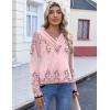 imageHOTOUCH Womens Fall Tunics Long Sleeve Tops Cross V Neck Shirts Loose Casual Blouses with Decor ButtonPink Floral