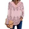 imageHOTOUCH Womens Fall Tunics Long Sleeve Tops Cross V Neck Shirts Loose Casual Blouses with Decor ButtonPink Floral