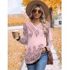 imageHOTOUCH Womens Fall Tunics Long Sleeve Tops Cross V Neck Shirts Loose Casual Blouses with Decor ButtonPink Floral