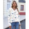 imageHOTOUCH Womens Fall Tunics Long Sleeve Tops Cross V Neck Shirts Loose Casual Blouses with Decor ButtonWhite Floral