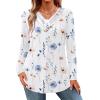 imageHOTOUCH Womens Fall Tunics Long Sleeve Tops Cross V Neck Shirts Loose Casual Blouses with Decor ButtonWhite Floral
