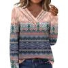 imageHOTOUCH Womens Fall Tunics Long Sleeve Tops Cross V Neck Shirts Loose Casual Blouses with Decor ButtonPink Blue Floral