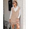 imageHOTOUCH Womens V Neck Sweater Vest Dress Oversized Sleeveless Casual Pullover Sweater Fall Winter Knit Slit Short DressKhaki