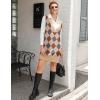 imageHOTOUCH Womens V Neck Sweater Vest Dress Oversized Sleeveless Casual Pullover Sweater Fall Winter Knit Slit Short DressKhaki Diamond