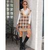 imageHOTOUCH Womens V Neck Sweater Vest Dress Oversized Sleeveless Casual Pullover Sweater Fall Winter Knit Slit Short DressKhaki Diamond