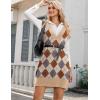 imageHOTOUCH Womens V Neck Sweater Vest Dress Oversized Sleeveless Casual Pullover Sweater Fall Winter Knit Slit Short DressKhaki Diamond