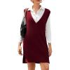 imageHOTOUCH Womens V Neck Sweater Vest Dress Oversized Sleeveless Casual Pullover Sweater Fall Winter Knit Slit Short DressWine Red