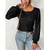 imageHOTOUCH Sweaters for Women 2025 Fall Trendy Tops Casual Puff Sleeve Square Neck Cute Tunic Pullover Blouses XSXXL02black
