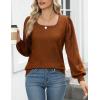 imageHOTOUCH Sweaters for Women 2025 Fall Trendy Tops Casual Puff Sleeve Square Neck Cute Tunic Pullover Blouses XSXXL02caramel