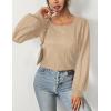 imageHOTOUCH Sweaters for Women 2025 Fall Trendy Tops Casual Puff Sleeve Square Neck Cute Tunic Pullover Blouses XSXXL02khaki