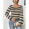 imageHOTOUCH Sweaters for Women 2025 Fall Trendy Tops Casual Puff Sleeve Square Neck Cute Tunic Pullover Blouses XSXXL02stripe1