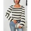 imageHOTOUCH Sweaters for Women 2025 Fall Trendy Tops Casual Puff Sleeve Square Neck Cute Tunic Pullover Blouses XSXXL02stripe2
