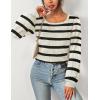 imageHOTOUCH Sweaters for Women 2025 Fall Trendy Tops Casual Puff Sleeve Square Neck Cute Tunic Pullover Blouses XSXXL02stripe2