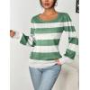 imageHOTOUCH Sweaters for Women 2025 Fall Trendy Tops Casual Puff Sleeve Square Neck Cute Tunic Pullover Blouses XSXXLWhite Green Stripe