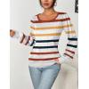 imageHOTOUCH Sweaters for Women 2025 Fall Trendy Tops Casual Puff Sleeve Square Neck Cute Tunic Pullover Blouses XSXXLWhite Orange Blue Stripe