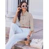 imageHOTOUCH Women Button Down Shirts 34 Sleeve Basic Business Dress Shirt Slim Fitted Classic V Neck Button Up Work Blouse TopsBrown Stripes
