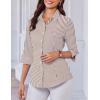 imageHOTOUCH Women Button Down Shirts 34 Sleeve Basic Business Dress Shirt Slim Fitted Classic V Neck Button Up Work Blouse TopsBrown Stripes