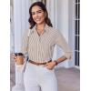 imageHOTOUCH Women Button Down Shirts 34 Sleeve Basic Business Dress Shirt Slim Fitted Classic V Neck Button Up Work Blouse TopsBrown Stripes
